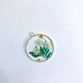 Round resin pendant with real white flowers, green leaves and gold foil flakes - May Lily of the Valley Pendant Only (Without Chain)