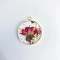 Round resin flower necklace with red dried rose and gold foil flakes in golden frame - June Gladiolus Pendant Only (Without Chain)