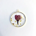 Handmade resin botanical pendant with purple dried flower and gold foil in golden frame - August Pink Rose Pendant Only (Without Chain)