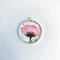 Floral resin pendant necklace with pink dried petals and gold leaf in round frame - September Pink Chrysanthemum Pendant Only (Without Chain)