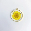 Golden round resin pendant with real yellow dried flower and gold foil flakes - October Yellow Chrysanthemum Pendant Only (Without Chain)