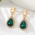 Pendientes de estrella dorados con cristal verde esmeralda y borde de pavé - Cristal Verde Esmeralda