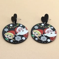 Boucles d'oreilles de Noël avec Père Noël et elfe sur des breloques en acrylique noir - Père Noël et Enfant