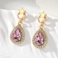 Elegantes pendientes de gota dorados con cristales rosas y estrellas de lujo chic - Cristal Rosa