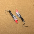 Detail of gothic acrylic hook earrings with skull motif and red blood splatters on knife shape - 8# Skull Knife (D339E)