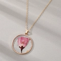 Gold pendant necklace featuring real pink rose flower preserved in clear resin - August Pink Rose (Necklace)