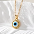 Collana con ciondolo occhio del diavolo rotondo retrò dorato con amuleto blu - Collana Occhio Bianco