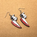 Detailed shot of creative gothic acrylic earrings featuring a cat on a bloody dagger pendant - 10# Dog Holding Knife (D339E)