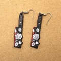 Close-up of gothic acrylic earrings with bloody cleaver design and white rose patterns - 9# Rose Knife (D339E)