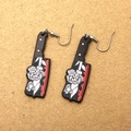 Detailed shot of Gothic acrylic cleaver earrings with blood splatters and white floral pattern - 5# Floral Cleaver (D339E)