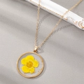 Golden flower necklace with yellow dried flower pendant and gold foil detailing - December Yellow Narcissus (Necklace)