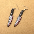 Gothic acrylic earrings featuring bloody cleaver knife with delicate floral patterns - 2# Two Flowers Dagger (D339E)