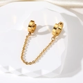 Minimalistische goldene Edelstahl-Ohrringe für zwei Ohrlöcher mit Verbindungsglied - Gold Kette Verbinder (Einzeln)