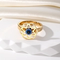 Bague vintage fleur évidée œil protecteur en métal doré avec perle bleue centrale - Taille 17 / Fleur Ajourée Dorée