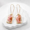 Handmade gold square resin earrings with real pink dried flowers and gold foil accents - Pink Daisy