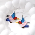 Colorful acrylic flamingo drop earrings with vibrant printed bird pattern and silver hooks - Multicolor Bird (Silver Hook)