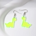 Close-up of translucent neon green acrylic dinosaur earrings on a white ceramic tray - Neon Yellow Little Dinosaur (Silver Hook)