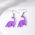 Close-up of purple translucent acrylic dinosaur earrings with silver metal hooks - Purple Large Dinosaur (Silver Hook)