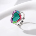 Bague coeur thermochromique avec bordure émail arc-en-ciel et anneau argenté - Forme de Cœur