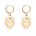 Hohle Tigerkopf-Ohrhänger in Goldoptik mit minimalistischen runden Creolen für Damen - Gold Tigerkopf Anhänger