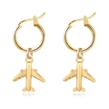 Minimalistische goldene Creolen aus Legierung mit Flugzeuganhängern im Retro-Design - Gold Flugzeug Anhänger