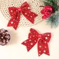 Barrettes de Noël avec nœuds rouges floqués à étoiles sur décor festif de sapin - Style Imprimé Pentagramme (#1)