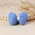 Detailed texture of blue polka dot fabric bow with white ribbon center for DIY crafts - Sky Blue Polka Dot Style (#1)
