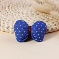 Vintage navy blue polka dot padded fabric bow accessory with brown ribbon center finish - Dark Blue Polka Dot Style (#2)