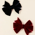 Pair of large velvet bow hair clips in classic black and wine red for festive styling - Multi-layer Wine Red and Black (FJ458-#4)