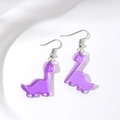 Cartoon purple acrylic dinosaur earrings with a transparent jelly finish and silver hooks - Purple Little Dinosaur (Silver Hook)