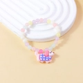 Colorful macaque-style beaded bracelet for girls with a pink cartoon puppy charm - Multi Color Beads with Dog in Purple Plaid
