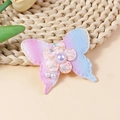 Detalle de mariposa de tela con purpurina degradada, pequeña flor 3D y perlas blancas - Degradado Rosa Púrpura Azul (#1)