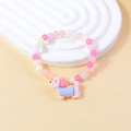 Colorful macaron beaded bracelet for girls with a cute pink cartoon dog pendant - Pink Blue White Beads with Dog in Blue Plaid