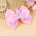 Fiocco per capelli rosa in grosgrain con lettera A di paillettes viola per bambine - Numero 4