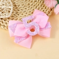 Barrette à cheveux avec nœud rose pailleté et chiffre 5 pour anniversaire de fille - Nombre 5