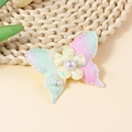 Mariposa de tela con degradado de purpurina rosa y verde, flor de encaje y perla - Degradado Rosa Verde (#2)