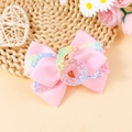 Fermaglio per capelli rosa per bambine con numero 6 glitterato e paillettes arcobaleno - Numero 6 - Rosa