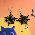 Gothic black acrylic spider web earrings with silver hooks for Halloween parties - Spider Web (Cross Hook)