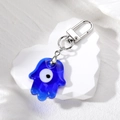 Portachiavi Mano di Fatima in vetro blu e Malocchio con chiusura argentata - Blu Zaffiro