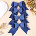 Set of four dark blue glitter bow hair clips with ribbed texture and fishtail design - Dark Blue