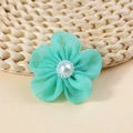 Mint green chiffon five-petal flower with center faux pearl for DIY hair accessories - Mint Green (#6)