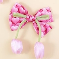 Barrette nœud rose à motifs cœurs avec pendentifs tulipes pour filles - Imprimé cœur rose