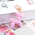 Pink holographic balloon dog keychain with metallic gold clip for bags and keys - Metallic Pink