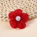 Red 5-petal organza fabric flower with pearl center for DIY hair accessories - Red (#7)
