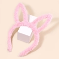 Pink plush rabbit ear headband for girls in soft material on a minimalist pink background - Pink
