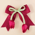 Fiocco per capelli bimba con nastri di tulipani rosso scuro e strass scintillanti - Borgogna
