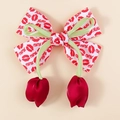 XOXO print bow hair clip with red tulip pendants and heart patterns for girls - Red Lips XOXO