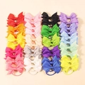 Set of 24 colorful grosgrain ribbon bow hair ties in various vibrant solid colors - Combination Style B