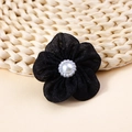 Elegant black fabric five-petal flower with white pearl center for DIY hair accessories - Black (#10)