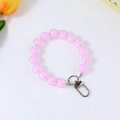 Pink translucent acrylic beaded keychain strap with silver metal spring buckle clip - Pink (#5)